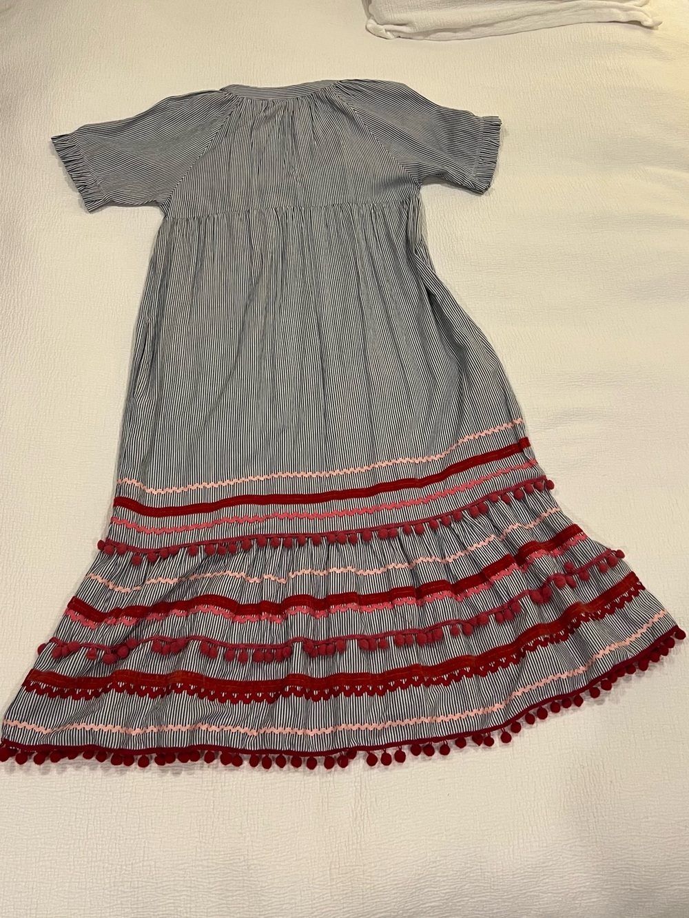 Midi Striped Dress with Red Trim and Tassels Womens Small - Picture 9 of 11